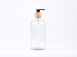 Klarglasflasche 500ml, mit Dispenser Bambus
