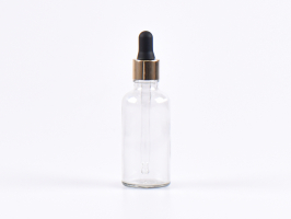 Klarglasflasche 50ml, mit Pipette gold