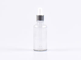 Klarglasflasche 50ml, mit Pipette silber-glanz