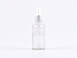 Klarglasflasche 50ml, mit Pipette silber-matt