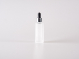 Glasflasche säuremattiert, 30ml, mit Pipette Alu silber