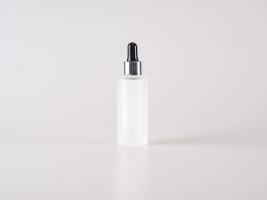 Glasflasche säuremattiert, 30ml, mit Pipette Alu silber