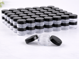 Dose, 10ml, transparent, Deckel schwarz-weiss, Pack à 50 Stk.