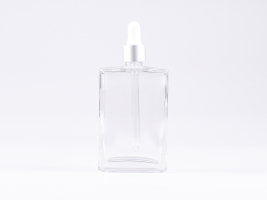 Klarglasflasche "Miro" 100ml, mit Pipette silber matt