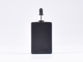 Schwarzglasflasche "Miro" 100ml, mit Pipette silber matt