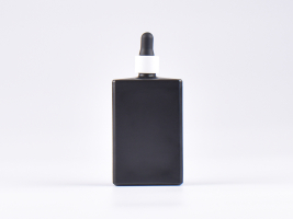 Schwarzglasflasche "Miro" 100ml, mit Pipette weiss