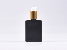 Schwarzglasflasche "Miro" 50ml, mit Lotionspumpe Aluminium, 4 Color