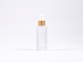 Glasflasche säuremattiert, 30ml, mit Pipette Alu gold