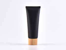 Kosmetiktube 100ml, schwarz-matt, mit Deckel Bambus