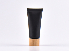 Kosmetiktube 60ml, schwarz-matt, mit Deckel Bambus