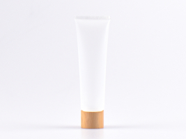 Kosmetiktube 100ml, transparent, mit Deckel Bambus