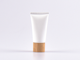 Kosmetiktube 50ml, weiss-matt, mit Deckel Bambus