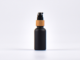 Schwarzglasflasche 30ml, mit Lotionspumpe Bambus