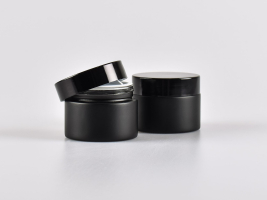 Schwarzglasdose, 50ml, mit Deckel schwarz