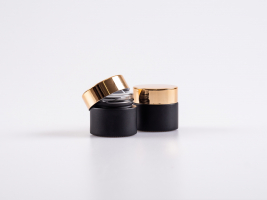 Schwarzglasdose, 10ml, mit Deckel gold