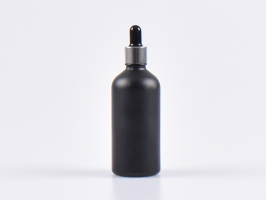 Schwarzglasflasche 100ml, mit Pipette silber-glanz