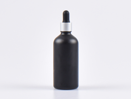 Schwarzglasflasche 100ml, mit Pipette silber-matt