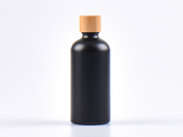 Schwarzglasflasche 100ml, mit Schraubverschluss Bambus