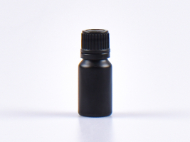 Schwarzglasflasche 10ml, mit Tropfmontur OV, geriffelt