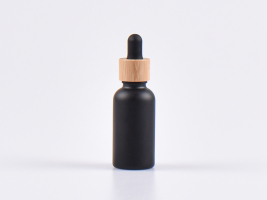 Schwarzglasflasche 30ml, mit Pipette Bambus
