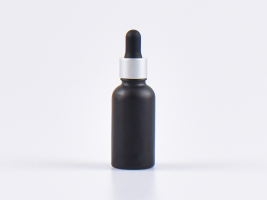 Schwarzglasflasche 30ml, mit Pipette silber-matt