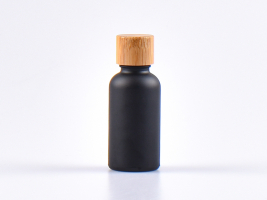 Schwarzglasflasche 30ml, mit Schraubverschluss Bambus