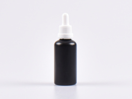 Schwarzglasflasche 50ml, mit Pipette OV weiss