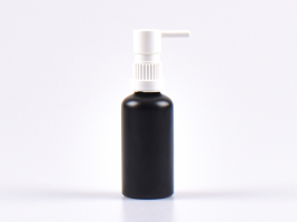 Schwarzglasflasche 50ml, mit Rachenspray OV