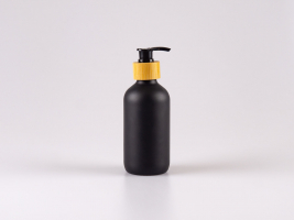 Schwarzglasflasche 220ml, mit Dispenser Bambus