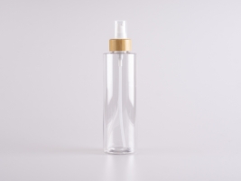 PET Flasche "Sharp" 250ml, mit Lotionspumpe Bambus