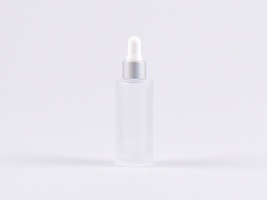 Glasflasche säuremattiert, 30ml, mit Pipette Alu silber-matt