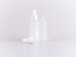 Glasflasche säuremattiert, 30ml, mit Pipette Alu weiss