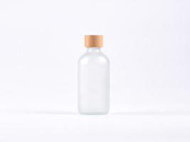 Glasflasche säuremattiert, 250ml, mit Schraubverschluss Bambus