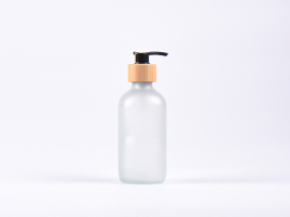 Glasflasche säuremattiert, 250ml, mit Dispenser Bambus