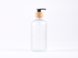 Glasflasche säuremattiert, 500ml, mit Dispenser Bambus