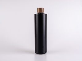 Flasche "Tara" 450ml, matt-schwarz, mit Walnutdeckel