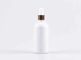 Weissglasflasche 100ml, mit Pipette gold