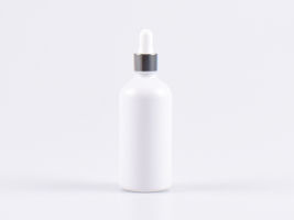 Weissglasflasche 100ml, mit Pipette silber-glanz