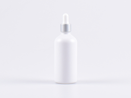 Weissglasflasche 100ml, mit Pipette silber-matt