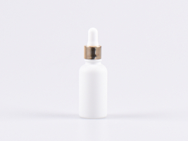 Weissglasflasche 30ml, mit Pipette gold
