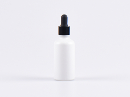 Weissglasflasche 50ml, mit Pipette schwarz