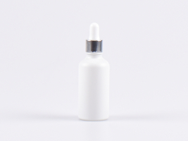 Weissglasflasche 50ml, mit Pipette silber-glanz