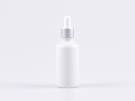 Weissglasflasche 50ml, mit Pipette silber-matt