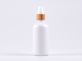Weissglasflasche 100ml, mit Lotionspumpe Bambus