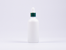 Weissglasflasche 100ml, mit Pipette grün-matt