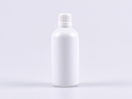 Weissglasflasche 100ml, mit Tropfmontur OV, geriffelt