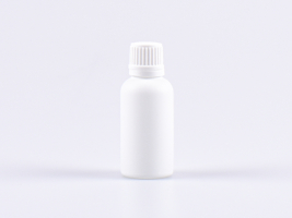 Weissglasflasche 30ml, mit Tropfmontur OV, geriffelt