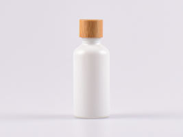 Weissglasflasche 50ml, mit Tropfmontur Bambus