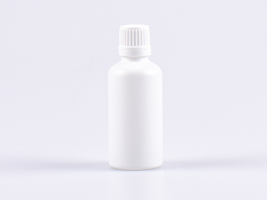 Weissglasflasche 50ml, mit Tropfmontur OV, geriffelt