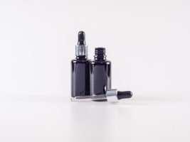 MIRON Violettglasflasche 30ml, mit Pipette silber-glanz & schwarz